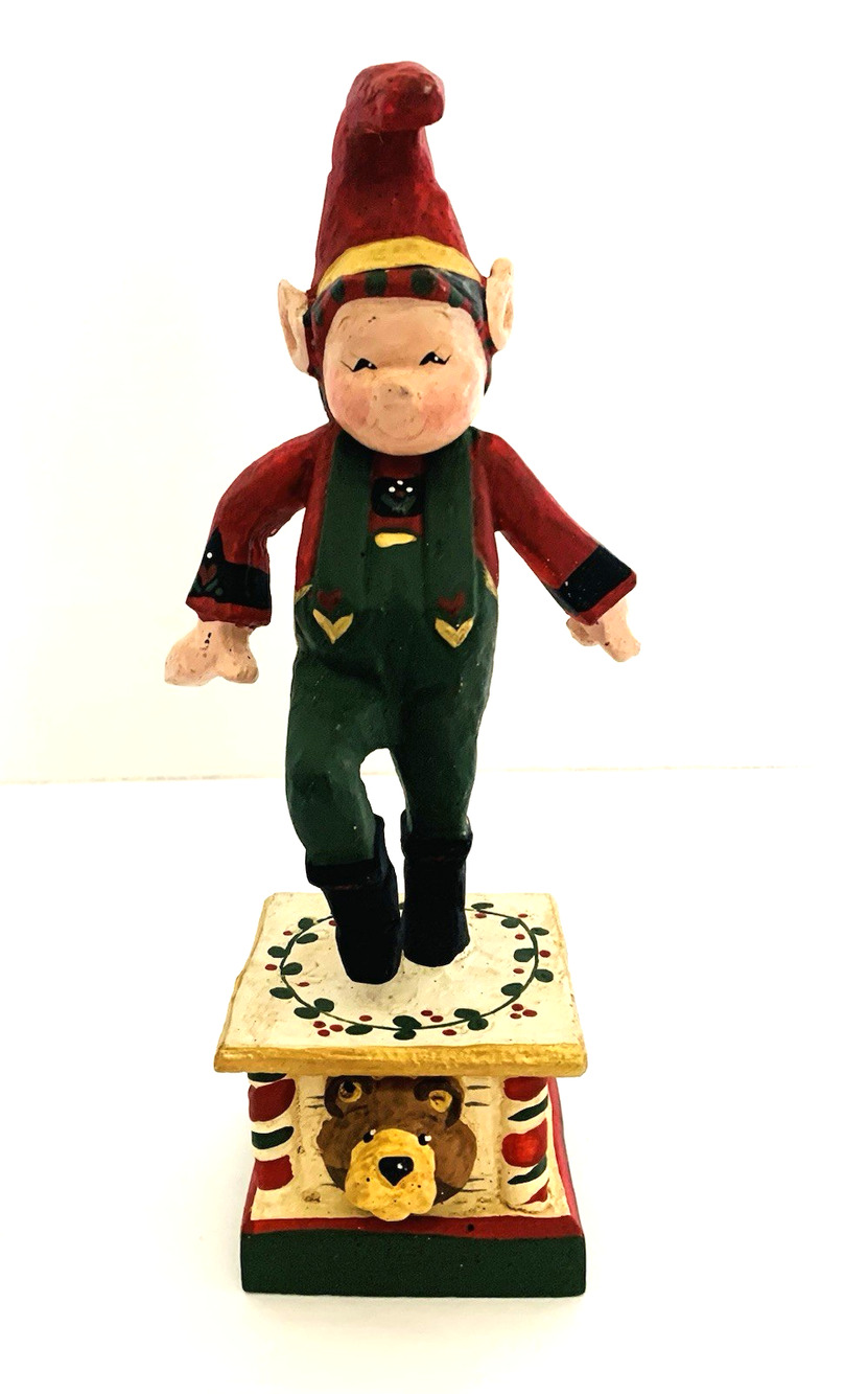 House of Hatten Elf Bear Block Figurine 1996 Denise Calla 8.5" Christmas